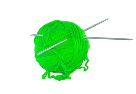 Green thread ball isolated on white backgroundの写真素材