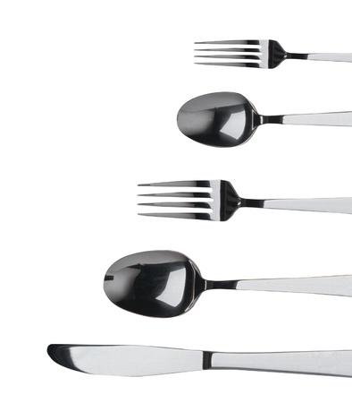 fork ,knife and spoon on a white backgroundの写真素材