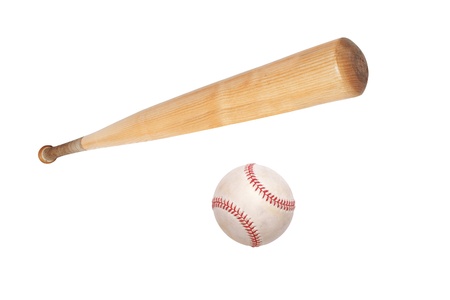baseball ball and bat isolated on white backgroundの写真素材