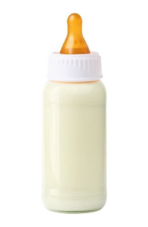baby milk bottle isolated on white backgroundの写真素材