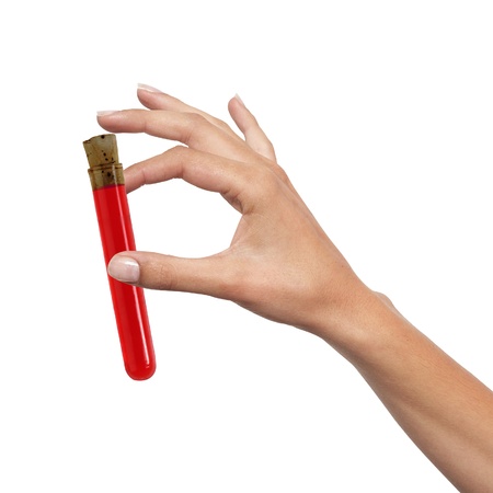hand with blood test isolated on white backgroundの写真素材