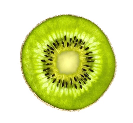 Beautiful slice of fresh juicy kiwi isolated on white backgroundの写真素材