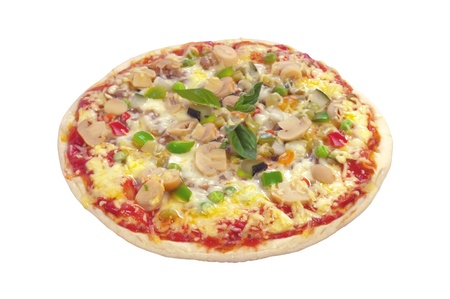Tasty pizza isolated on white backgroundの写真素材