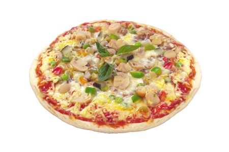 Tasty pizza isolated on white backgroundの写真素材