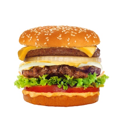 Big tasty cheeseburger isolated on white backgroundの写真素材