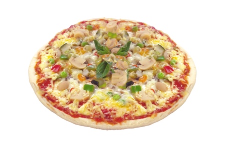 Tasty pizza isolated on white backgroundの写真素材