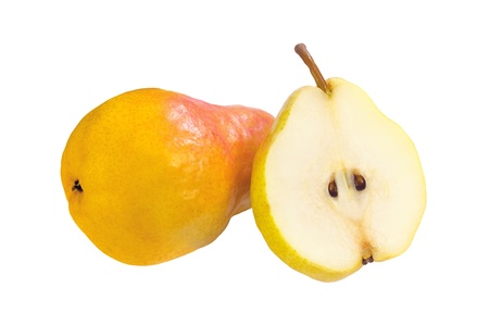Sweet yellow pears isolated on white backgroundの写真素材