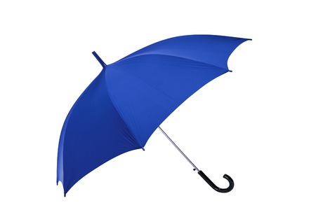 Opened blue umbrella isolated on white backgroundの写真素材