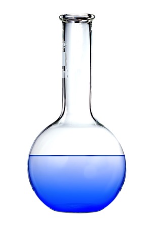 Test-tube with blue liquid isolated on whiteの写真素材