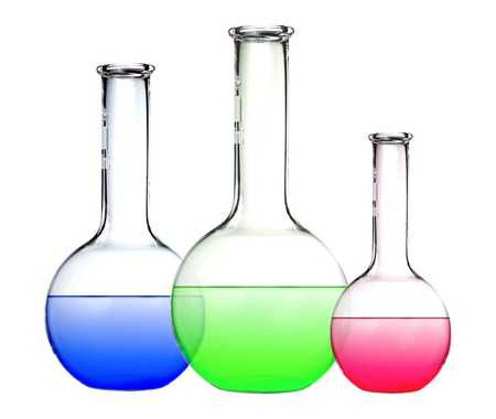 Test-tubes with color liquid isolated on white backgroundの写真素材