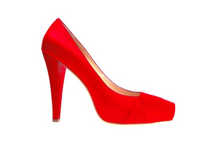 red high heeled shoe isolated on white backgroundの写真素材