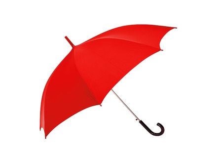 Opened red umbrella isolated on white backgroundの写真素材
