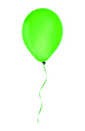 green happy air flying balloon isolated on white backgroundの写真素材