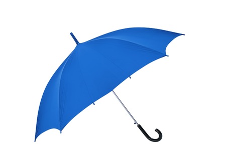 Opened blue umbrella isolated on white backgroundの写真素材