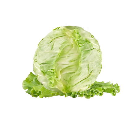 Green cabbage isolated on whiteの写真素材