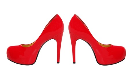 red high heeled woman shoes isolated on white backgroundの写真素材