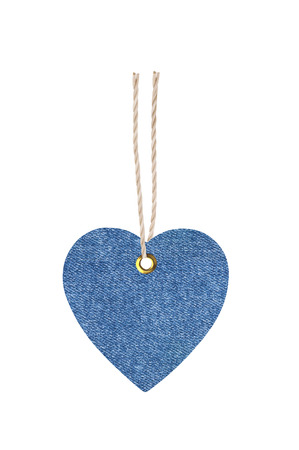 Jeans Tag Label Shape Heart Isolated on White backgroundの写真素材