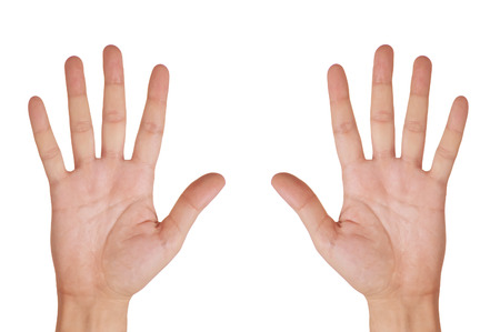 Hands making signs isolated on whiteの写真素材