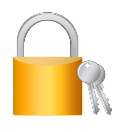 Golden padlock with keys on white のイラスト素材