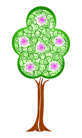 Spring green tree with blossom flowers  Vector illustrationのイラスト素材