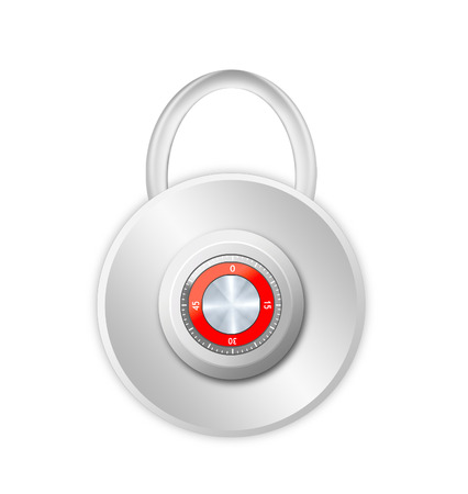 security concept with locked red combination pad lockの写真素材