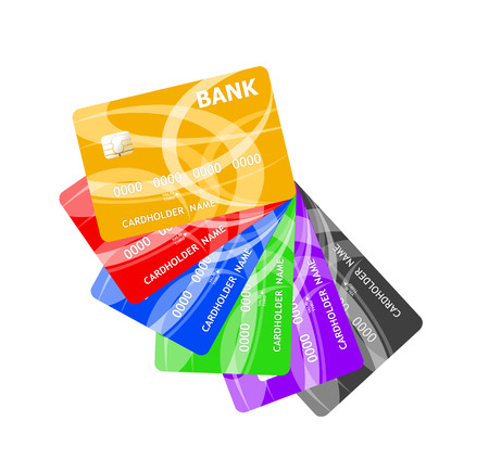 Realistic credit cards set over white の写真素材