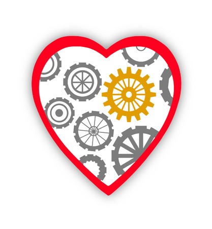 heart with gears inside over white の写真素材