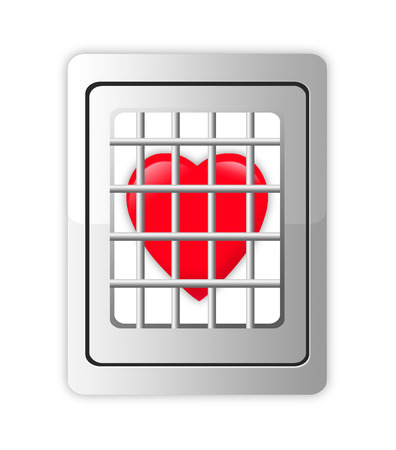 Heart in decorative cage, isolated on whiteの写真素材
