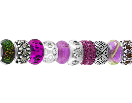Beautiful silver bracelet with precious stones isolated on white backgroundの写真素材