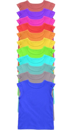 Colorful T-shirts isolated on white backgroundの写真素材