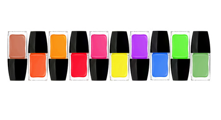 set of colorful nail polishes isolated on white backgroundの写真素材