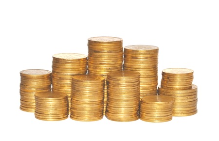 golden coins isolated on white. Ukrainian coinsの写真素材