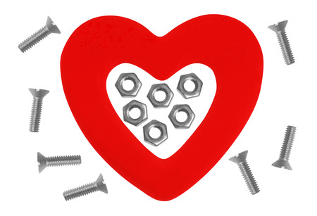 Heart and tools. Concept: Renovation of heart. Isolated on whiteの写真素材