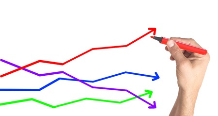 Hand drawing financial Graph with red marker on whiteの写真素材