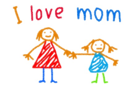 Child drawing of her mother for mother's dayの写真素材