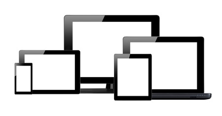 Tablet pc, mobile phone and computer isolated on white backgroundの写真素材