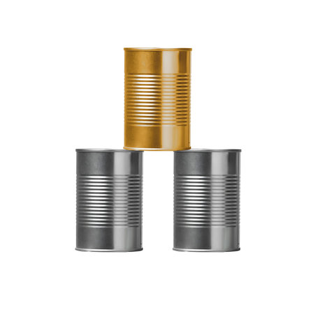 Tin cans isolated on white backgroundの写真素材