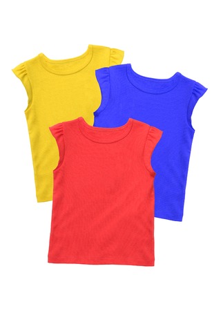 Colorful t-shirts isolated on white backgroundの写真素材