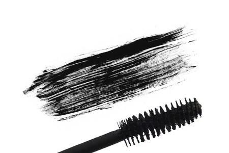 Stroke (sample) of black mascara, isolated on white macroの写真素材