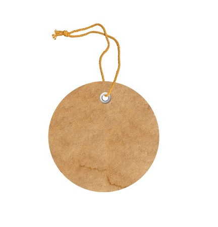 round cardboard blank tag label with string isolated on white backgroundの写真素材