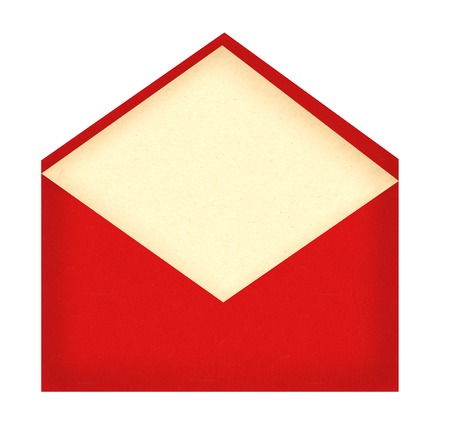 Red letter envelope with paper card isolated on whiteの写真素材