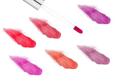 pink lipgloss isolated on white backgroundの写真素材