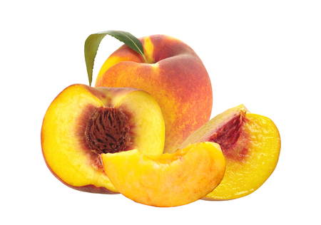 Fresh peaches isolated on white backgroundの写真素材