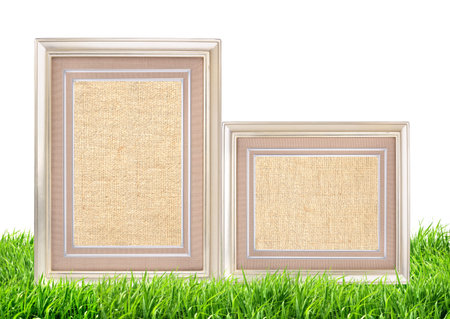 Photo frame on green grass nature background