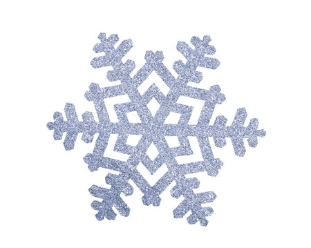 Silver Christmas snowflake isolated on white backgroundの写真素材