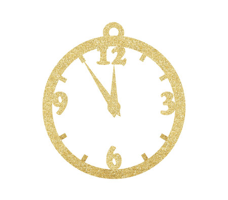 Golden Christmas glitter decorative clock isolated on white background