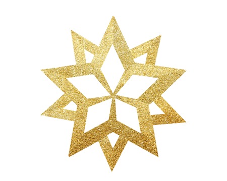 Golden Christmas star isolated on white backgroundの写真素材