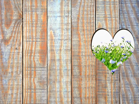 Heart shape in old wooden fenceの写真素材