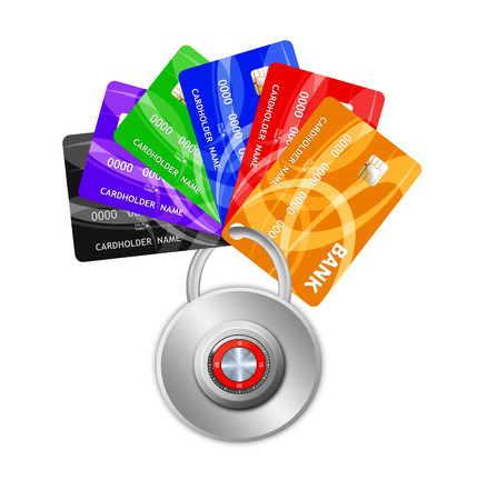 Money credit card and padlock. Concept of a safe paymentの写真素材