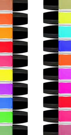 set of colorful nail polishes isolated on white backgroundの写真素材